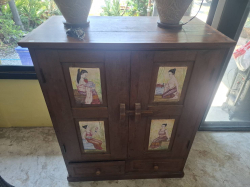 A Nice Hand Painted Teak 2 Door 2 Drawer Cupboard W.100 D.54 H.120