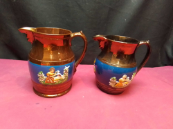 2 Old Wels Copper Luster Jugs. W.15 H.15 Cm.
