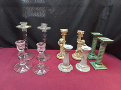 8 Various Candle Sticks in China Mostly Pairs. 