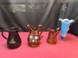 3 Various Jugs and A Blue Murano Style Vases.