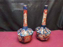 A Good Pair of Octagonal Japanese Bottle Vases. W.15 H.31 Cm.