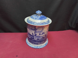 A Good Spode Italian Pattern  Cylindrical Jar( Lid Reglued) W.16 H.22 Cm.