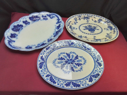 3 Large Blue and White Ironstone ware Meat Plates.