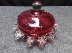 A Lovely Cranberry Lided Bowl. W.17 H.11 Cm.
