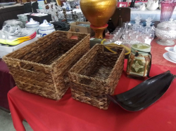 4 Pieces of  Interesting items (2 Baskets of water hyacinths , hand painted Bamboo box and Handcrafted Balinese Boat Style Bowl)