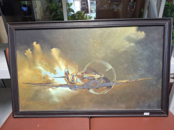Spitfire oil painting onboard. Size 74x45 cm