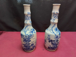 A Pair of Underglaze Blue and White Chinese  Bottle Vases. H.23 Cm.