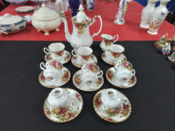 A Good Old Country Rose Coffee set   by Royal Albert 8 Coffee Cups 8 Saucer, 1 milk and 1 Coffee Pot.