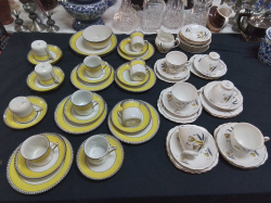 A Large Deco Yellow and White Coffee Coffee Set and A Colclogh Tea Set. (63 Pieces)