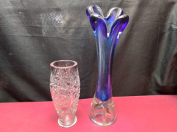 A Blue Murano Glass Vase H.35 Cm. and A Crystal Vase H.19 Cm.