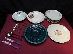 A Selection of 8 Plates 1 Bowl and Cuttery & spoons
