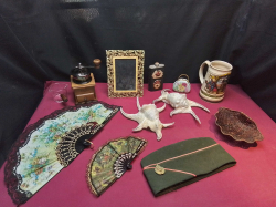 A Job Lot Items ( 2 Large Shells, A Mirror, German Stein Beer, Coffee Grinder and etc.