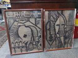 A Pair of Framed African Tabestries by Segun Agunsoye. 40x53 Cm.