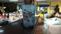 A beautiful Daum style Art Nouveau style glass vase With acid etched decoration and polished pontil base. W.12 H.19 Cm.