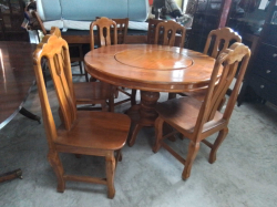 A Large Round Dinning Table W.120 H.80 Cm. with A Lazy Susy Centre and 6 Chairs.