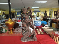 A Beautiful Wooden Teak Carving of Burmese Dancing Statue. W. 43 H.85 Cm. 