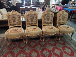 4 Large French Louis Style Gold Gilt Tapestry Chairs in good condition.  