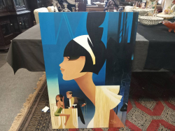 A Lovely Oil Painting of Lady in  Blue Cafe. 60x90 Cm. 