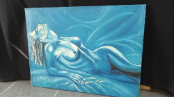 A Lovely Oil Painting of Naked Lady in Blue. 80x60 Cm. 