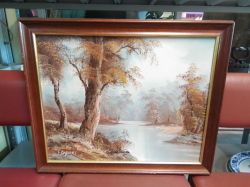 A Pretty Oil on Canvas I an Oak Frame of a Landscape with trees. 48x58 Cm.