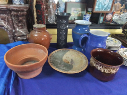 7 Pieces of English Pottery include a Large Vase by Denby.