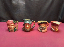 4 Royal Doulton Small Character Jugs including Lumberjack, Rip Van Winkle, Falstaff and Cardinal.