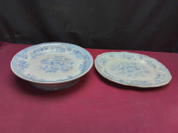 An Old Enlish Blue decorated Taza and small Plate.