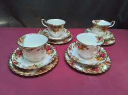 4 Old Country Rose Trios By Royal Albert.