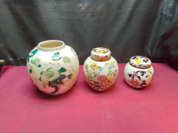 3 Masons Ginger Jars in Various Pattern. Large W.19 H.20 Cm.