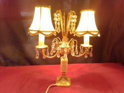 Vintage Danish table lamp, regency style, with crystal cut Prisms, marble base. Mid Century design by M P R Denmark. W.30 H.35 Cm.