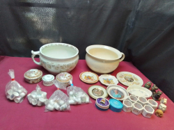 2 Old English Chamber Pots Containing Thimbles and other small China items.