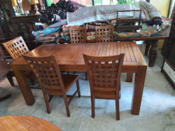 Teak Wood Dining Table W.89 L.180 H.80 Cm. with 5 Chairs