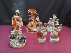 6 Old English Staffordshire Figures. Large W.16 H.13 Cm.