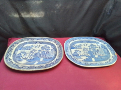 A Pair of Old Willow Parrern Meat Plates ( Minor chio) 33x42 Cm.