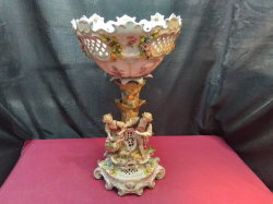 An Antique Dresden Reticulated Flower Figure.(Minor A/F) W.28 H.56 Cm. 
