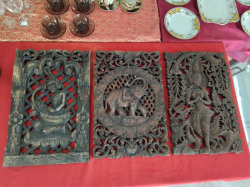 3 Nice Teak Handcarved Panels. 30x46 Cm (each)