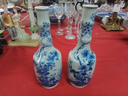 A Pair of Underglaze Blue and White Chinese  Bottle Vases. H.23 Cm. And A Chinese Vase H.27 Cm.