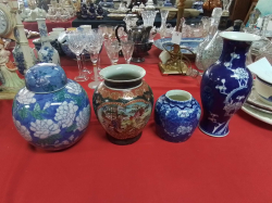 A Chinese  Blue Vase H.27 Cm. and 3 Ginger Jars.