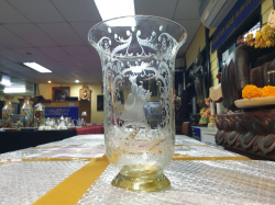 Extremely  good quality  mid 20th Century 
24 carat gold  deceration hand blown acid etched candelabra table lamp or vase 
Probably Murano  or Baccarat 
A very beautiful good quality hand made glass item in wonderful condition with pontil mark to base.