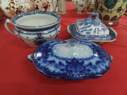 3 Pieces ( A Chamber Pot W.18 H.12 Cm. ,A Tureen and A Williow Pattern Tureen)