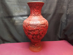 A Large Old Red Cinnabar Laquer Vase in good Condition.H.48 W.25 Cm.