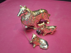 A Very  Sweet Gold Porcelain Mother Collie Dog Taking Her Poppies For a Walk on A Lead Excellent Condition 