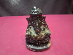 An Antique Lead Ganesha  Carved Green Jade on a Stone Linth Meditating Statue & Heart Healing 12 Cm. High, perfect condition.  