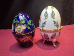 2 Very Nice Egg Trinket Boxes 1 Vintage Cobalt Blue Cloisonné and 1 Vintage French Limoges Style Hand Painted Porcelain  
