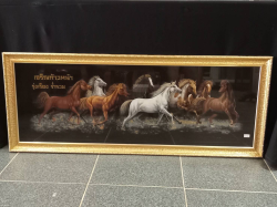 A Classic Painting of Running Horses with gold gilt, often used in Vastu and Feng Shui to Symbolize Prosperity and Success. 50x125 Cm.