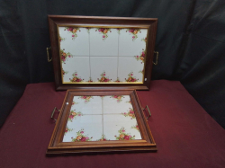2 Wooden Handled Trays with Old Country Rose Tiles.
Small 38x39 Cm.