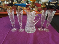 4 Tall Crystal  Glasses and 1 Jug.