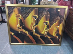 A Nice Oil on Canvas of 5 Buddha Faces. 89x118 Cm.