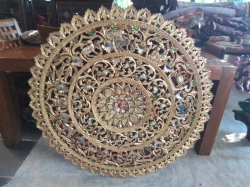 A Lovely Wall Hanging Carving with  Mirror Tiles and Semi Precious Stone. W.116 Cm.