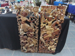 A Nice Pair of Wooden Carved  Wall Hangings of Thai Dancers. W.34 H.90 Cm.(each)